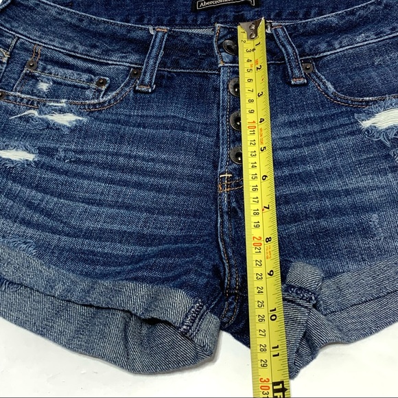 Abercrombie and Fitch Dark Blue Low Rise Button Fly Distress Jean Short Size 26 - Picture 10 of 12